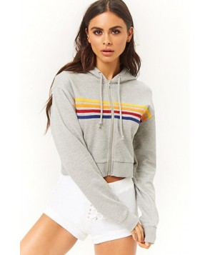 Forever 21  Active Rainbow-Striped Zip-Up Hoodie
