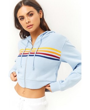 Forever 21  Active Rainbow-Striped Cropped Hoodie